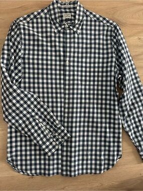J. Crew Navy and White Gingham Button-Down Dress Shirt